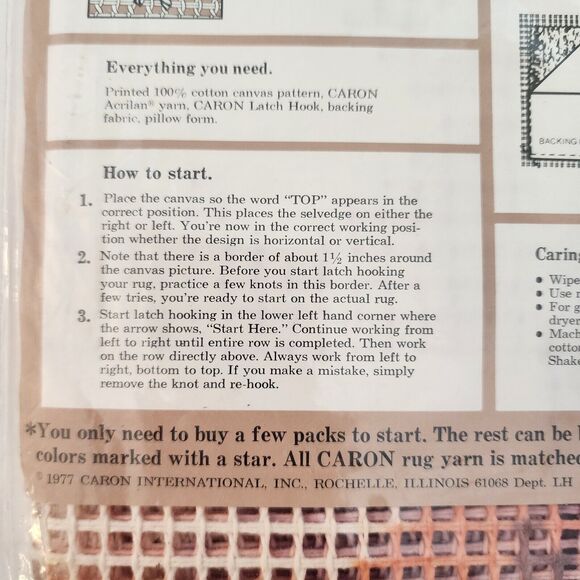 Vintage Caron Latch Hook Pillow Pattern Bargello 3067 & Canvas Kit 27" X 27" - Picture 4 of 6